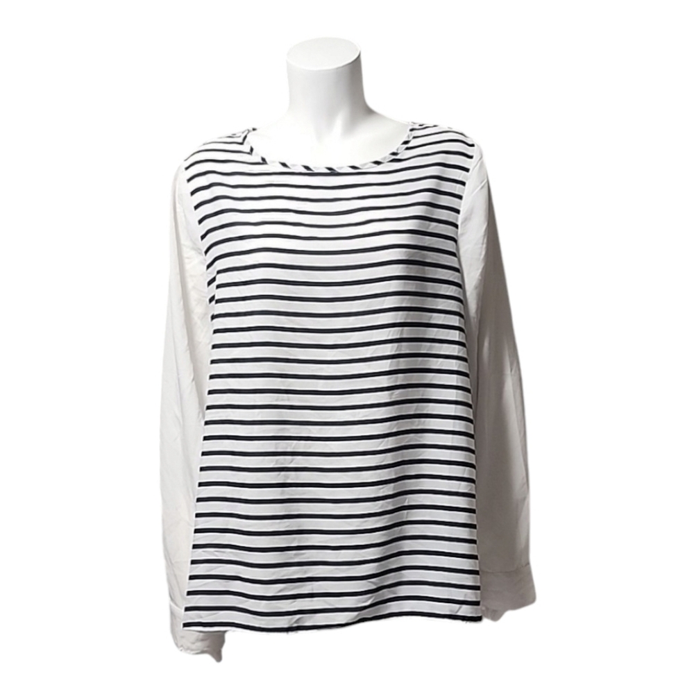 OLD NAVY Color Block Striped Tunic Top L Zipper Back Long Sleeve Blouse Shirt - Picture 2 of 14